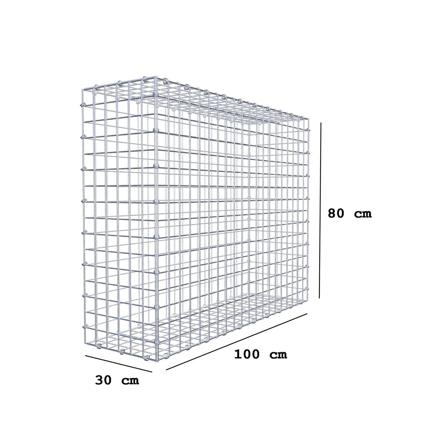 Gabião 100 cm x 80 cm x 30 cm (C x A x P), malhagem 5 x 5 cm, anel espiral