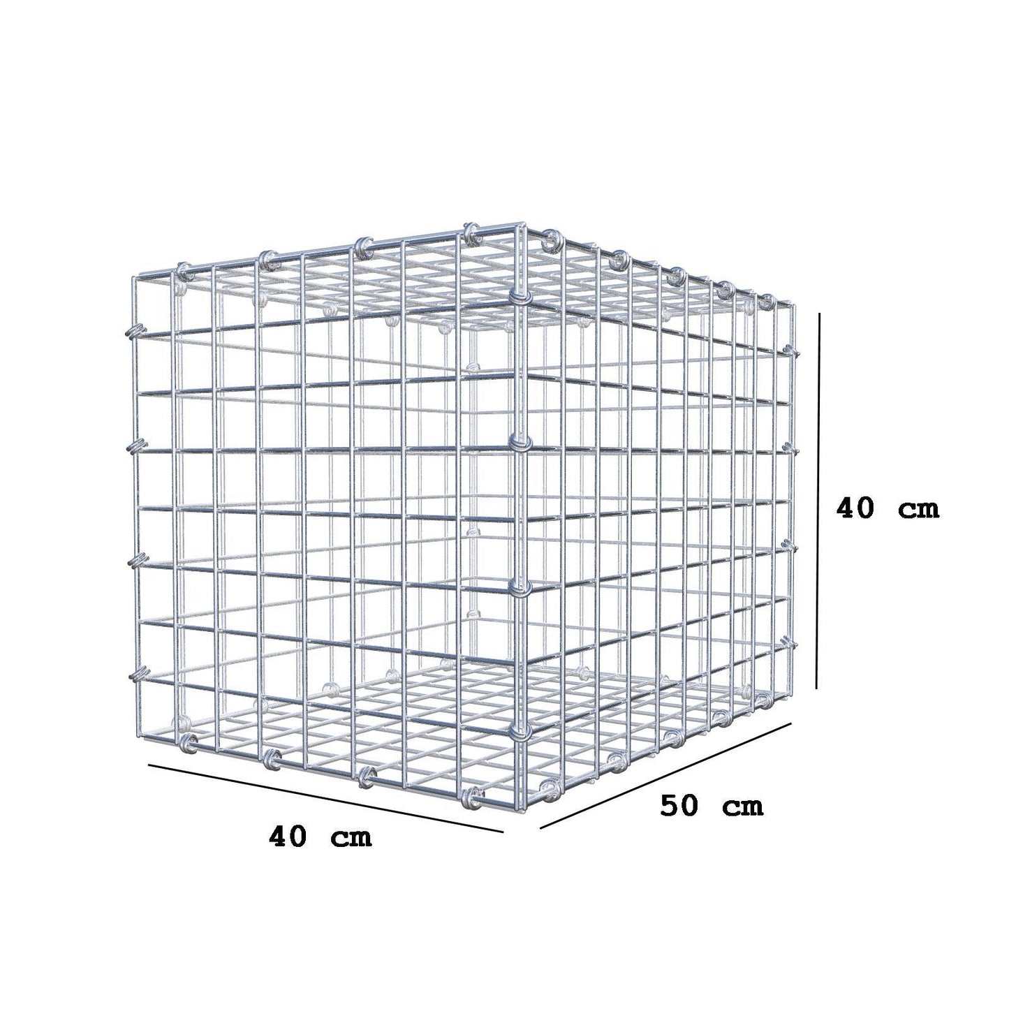 Gabion 50 cm x 40 cm x 40 cm (L x H x D), maskestørrelse 5 x 5 cm, spiralring