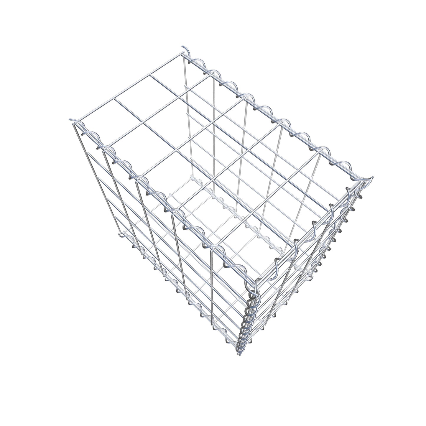 Opbouw schanskorf type 2 50 cm x 50 cm x 30 cm (L x H x D), maaswijdte 10 cm x 10 cm, spiraal