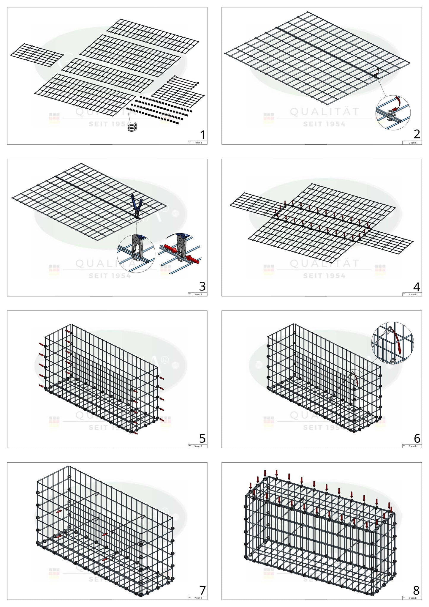 Gabion 100 cm x 90 cm x 20 cm (L x H x D), maskestørrelse 5 x 10 cm, spiralring