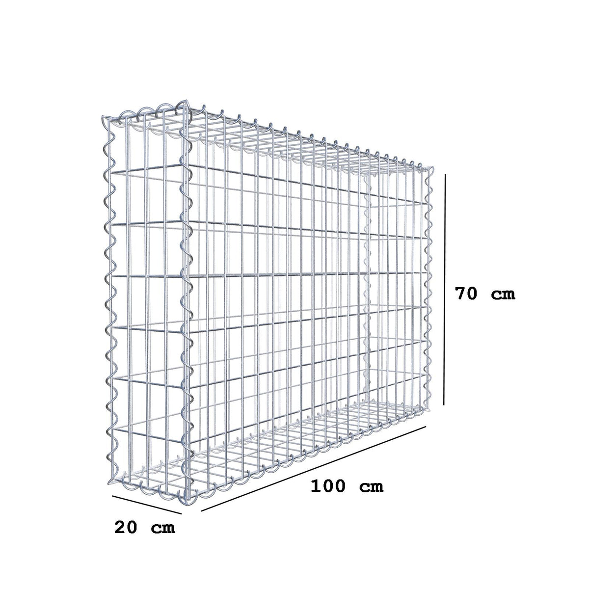 Gabbione 100 cm x 70 cm x 20 cm (L x H x P), maglia 5 cm x 10 cm, spirale