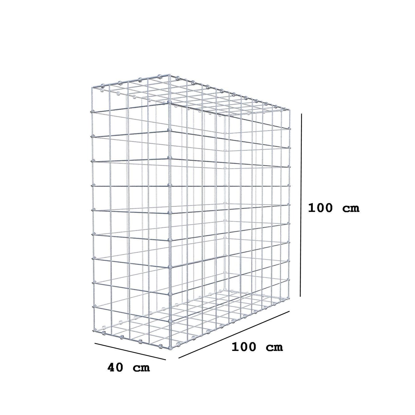 Gabion 100 cm x 100 cm x 40 cm (L x H x D), mesh size 10 x 10 cm, spiral ring