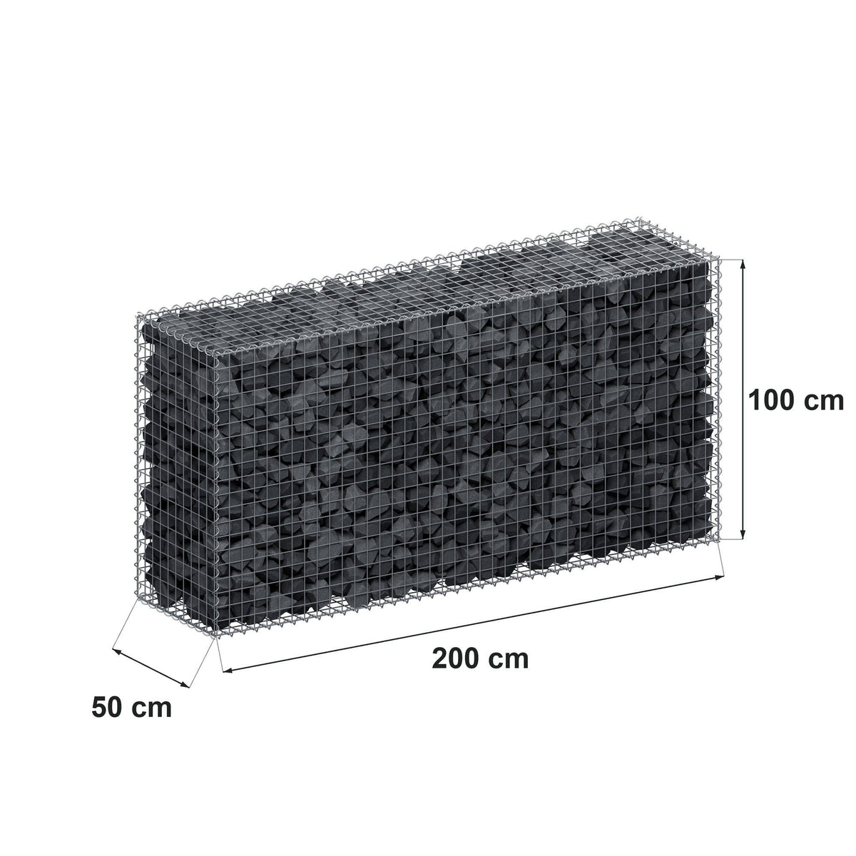 Gabbione 200 cm x 100 cm x 50 cm (L x H x P), maglia 5 cm x 5 cm, spirale