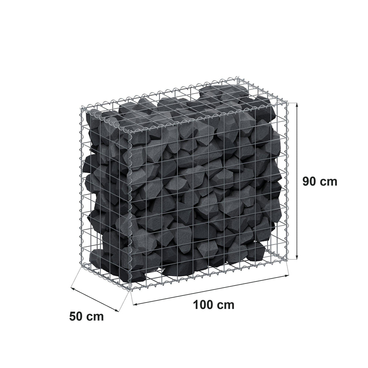 Schanskorf 100 cm x 90 cm x 50 cm (L x H x D), maaswijdte 10 cm x 10 cm, spiraalvormig
