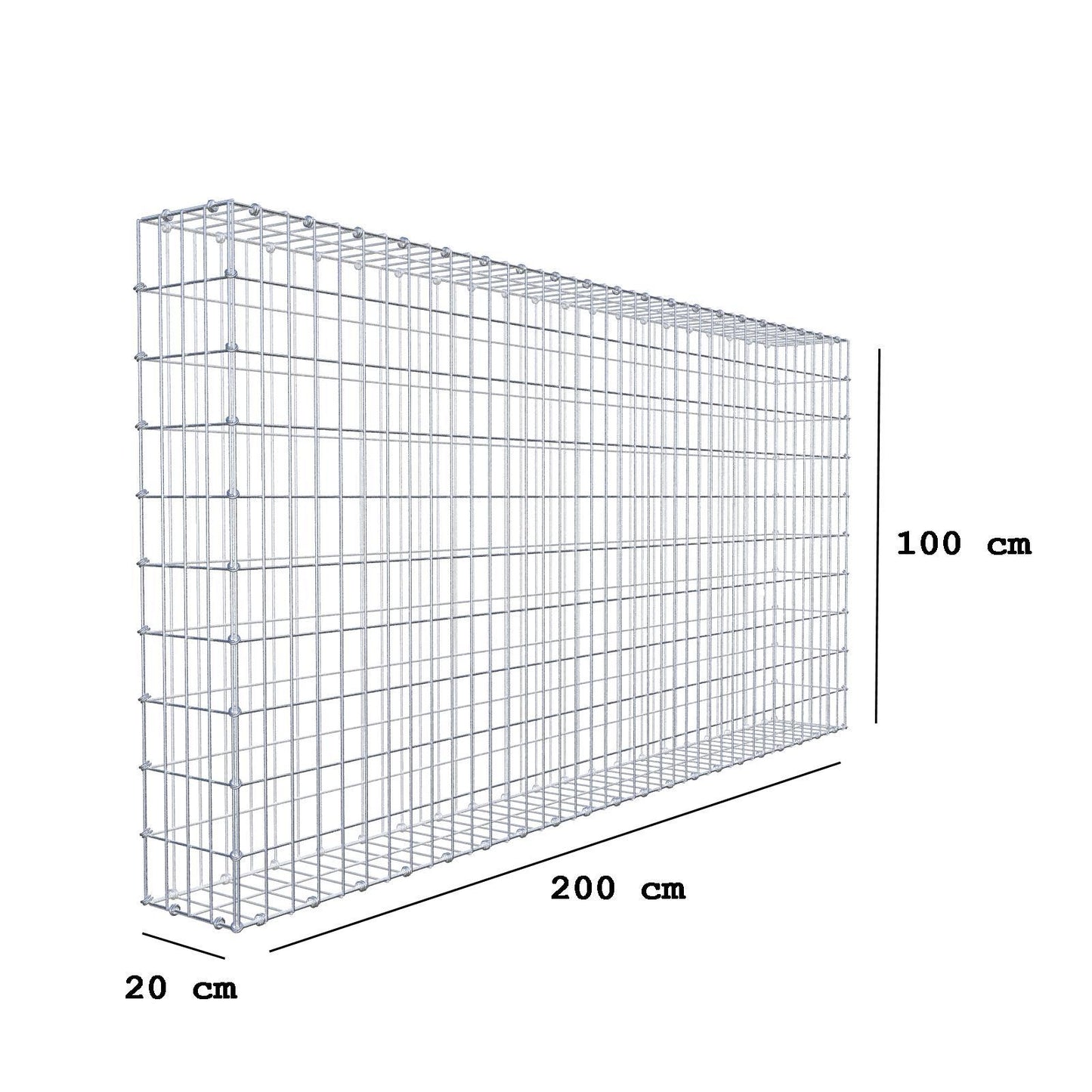 Gabion 200 cm x 100 cm x 20 cm (L x H x D), maskestørrelse 5 x 10 cm, spiralring