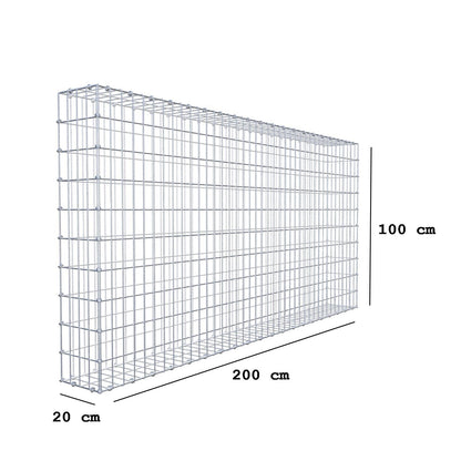 Gabion 200 cm x 100 cm x 20 cm (L x H x D), maskestørrelse 5 x 10 cm, spiralring
