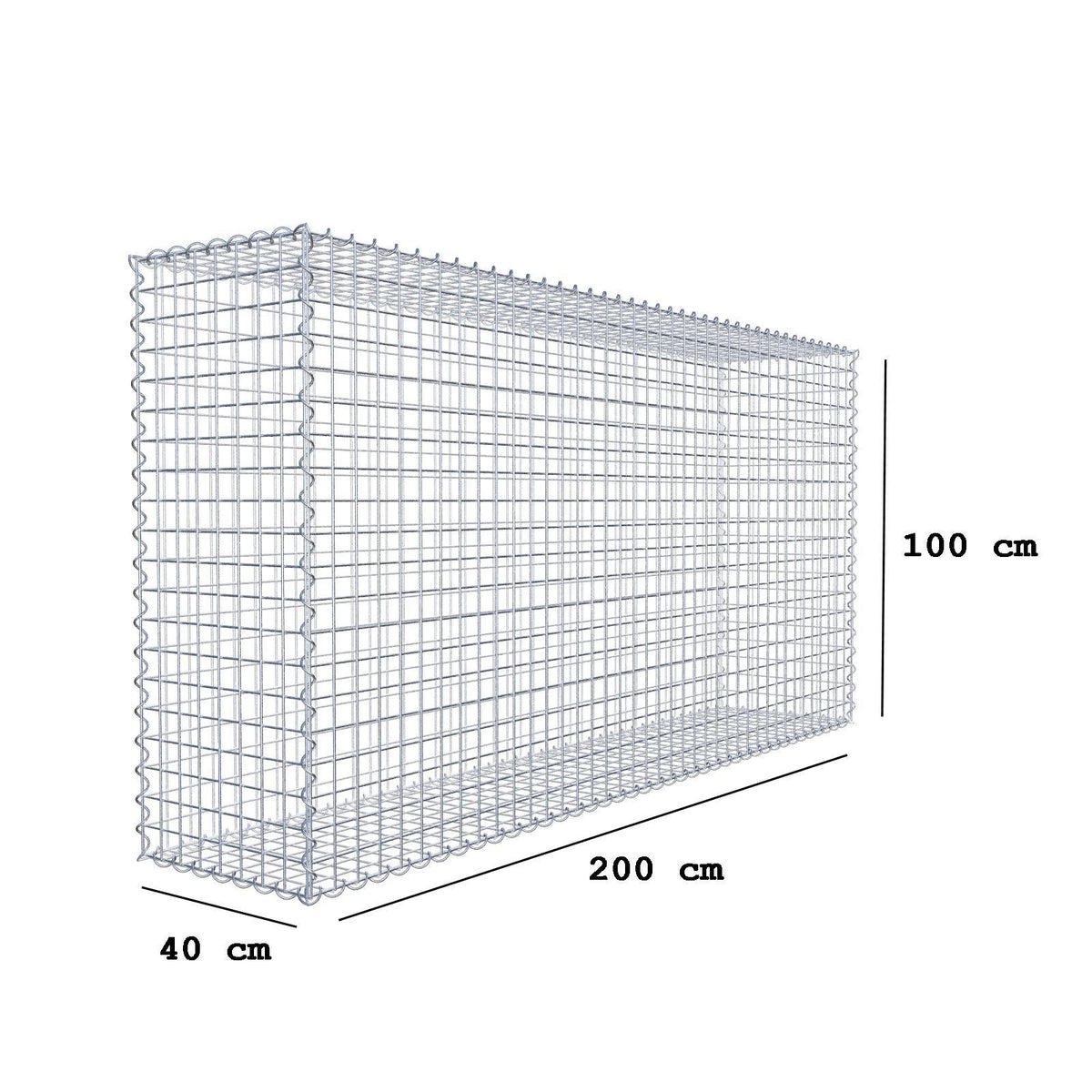 Gabione 200 cm x 100 cm x 40 cm (L x H x T), Maschenweite 5 cm x 5 cm, Spirale