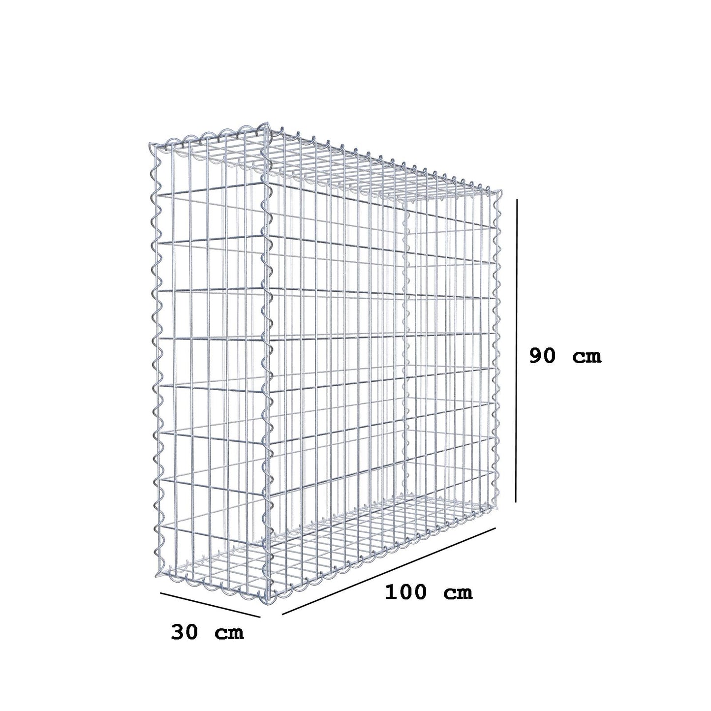 Gabião 100 cm x 90 cm x 30 cm (C x A x P), malhagem 5 cm x 10 cm, espiral