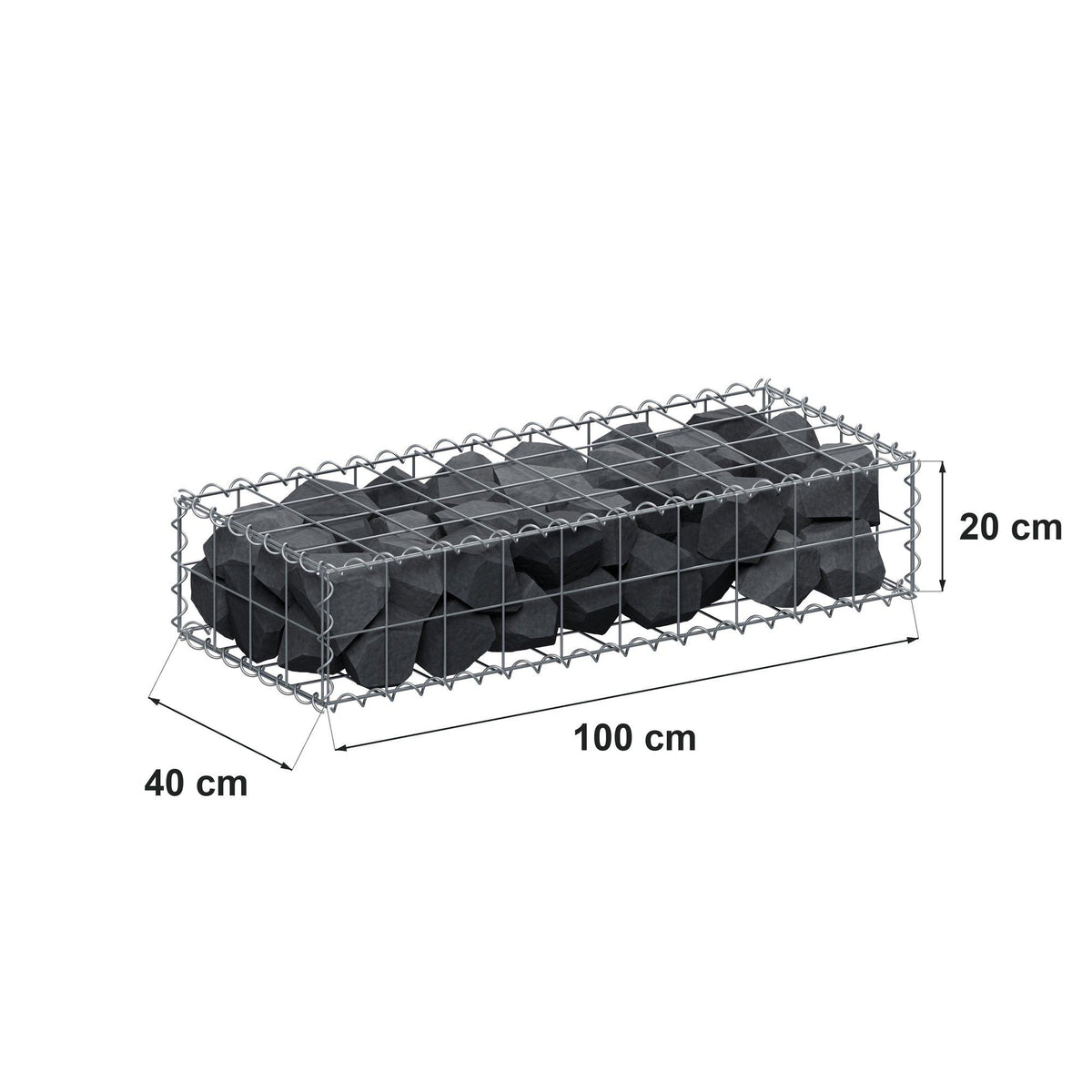 Gabion 100 cm x 20 cm x 40 cm (L x H x D), mesh size 10 cm x 10 cm, spiral