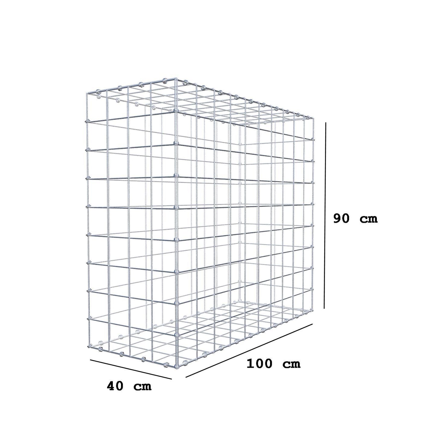 Gabion 100 cm x 90 cm x 40 cm (L x H x D), maskstorlek 10 x 10 cm, spiralring