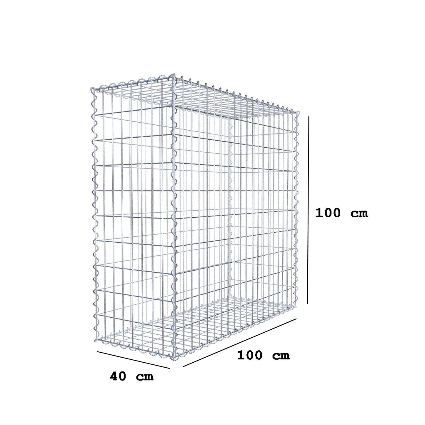 Schanskorf 100 cm x 100 cm x 40 cm (L x H x D), maaswijdte 5 cm x 10 cm, spiraalvormig