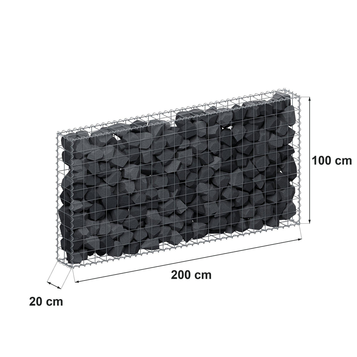 Gabione 200 cm x 100 cm x 20 cm (L x H x T), Maschenweite 10 cm x 10 cm, Spirale