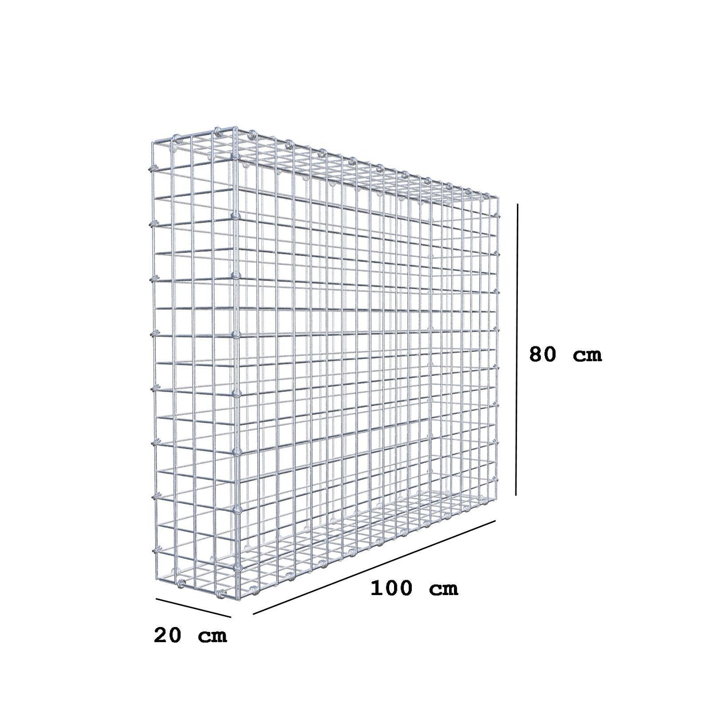 Gabion 100 cm x 80 cm x 20 cm (L x H x D), maskstorlek 5 x 5 cm, spiralring