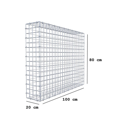 Gabion 100 cm x 80 cm x 20 cm (L x H x D), maskstorlek 5 x 5 cm, spiralring