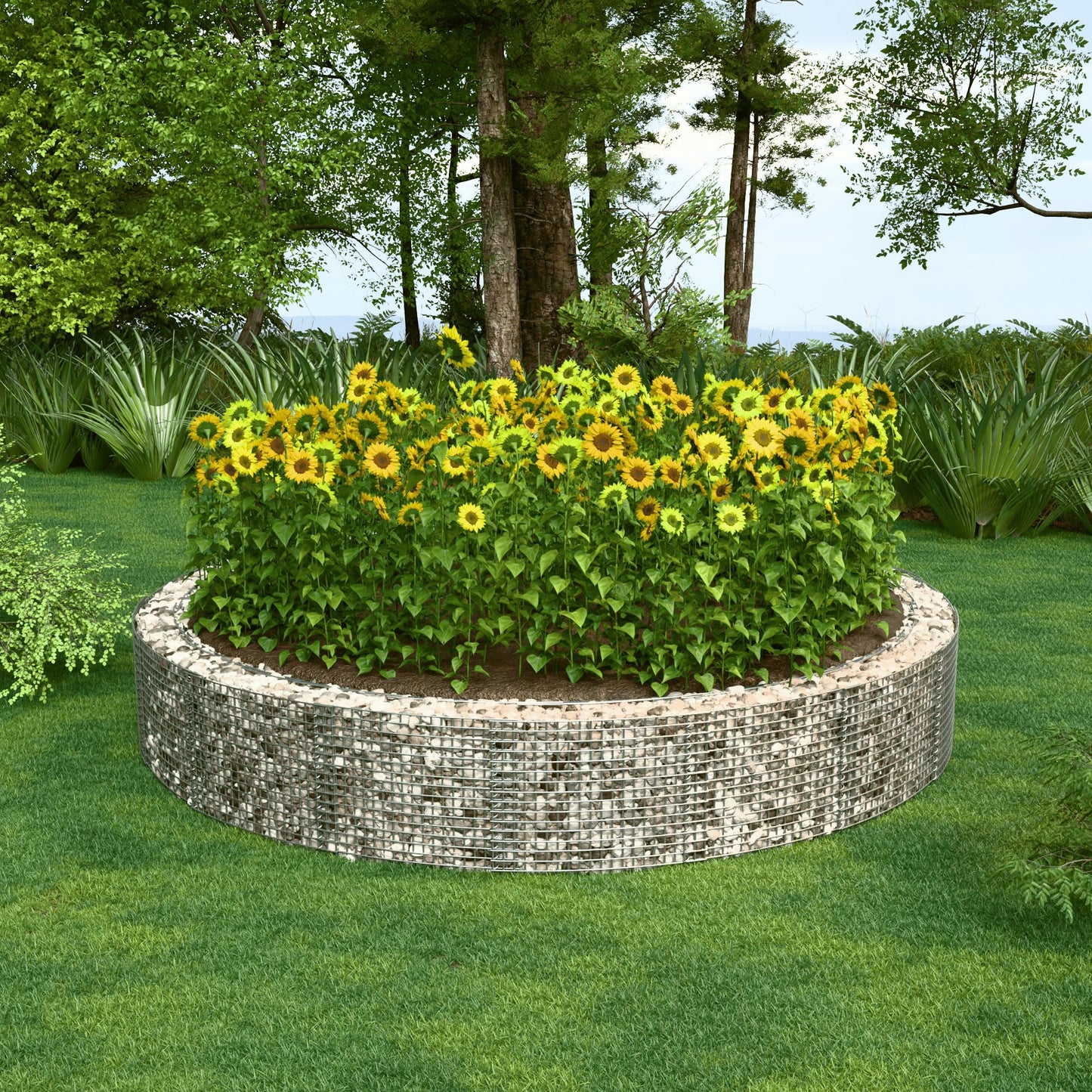 Rond verhoogd bed, buitendiameter 502 cm, hoogte 50 cm, maaswijdte 5 x 5 cm, wanddikte 15 cm