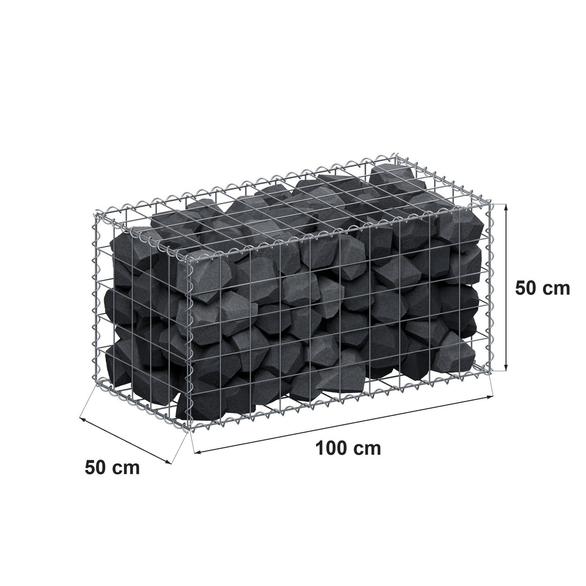 Gabion 100 cm x 50 cm x 50 cm (L x H x D), maskstorlek 10 cm x 10 cm, spiral