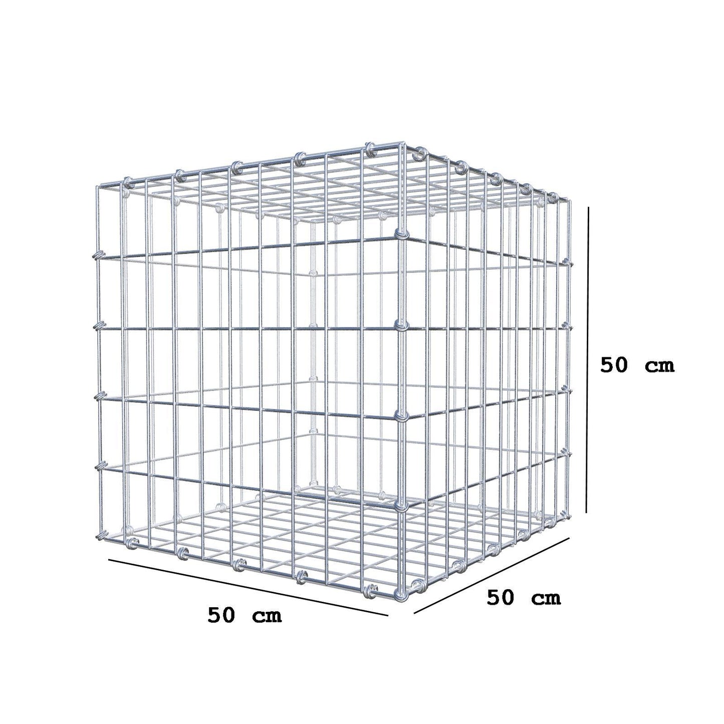 Gabion 50 cm x 50 cm x 50 cm (L x H x D), maskestørrelse 5 x 10 cm, spiralring