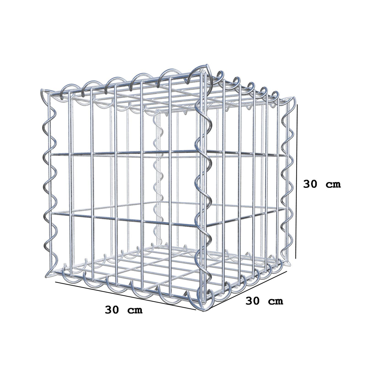 Gabion 30 cm x 30 cm x 30 cm (L x H x D), mesh size 5 cm x 10 cm, spiral