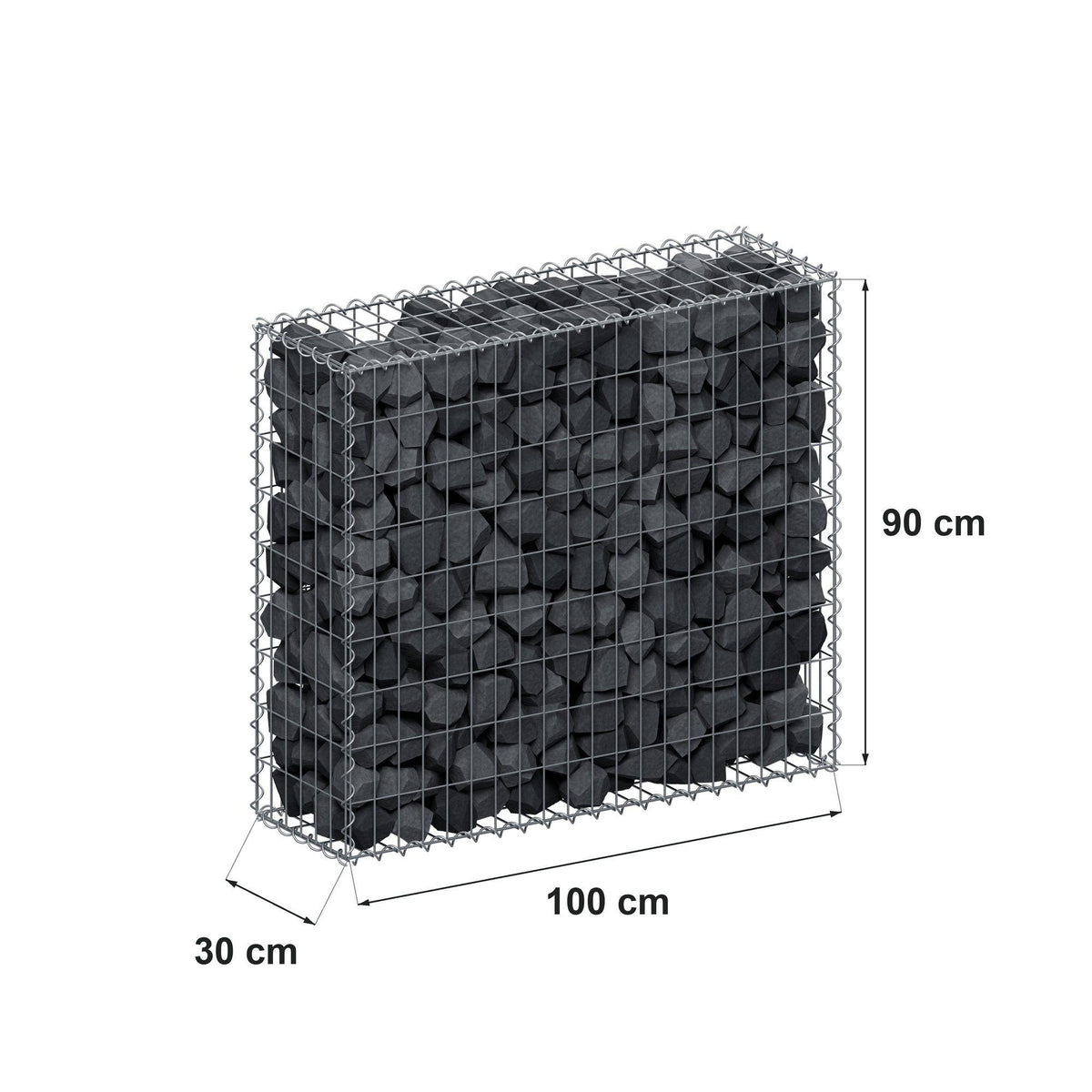 Gabion 100 cm x 90 cm x 30 cm (L x H x P), mailles 5 cm x 10 cm, spirale