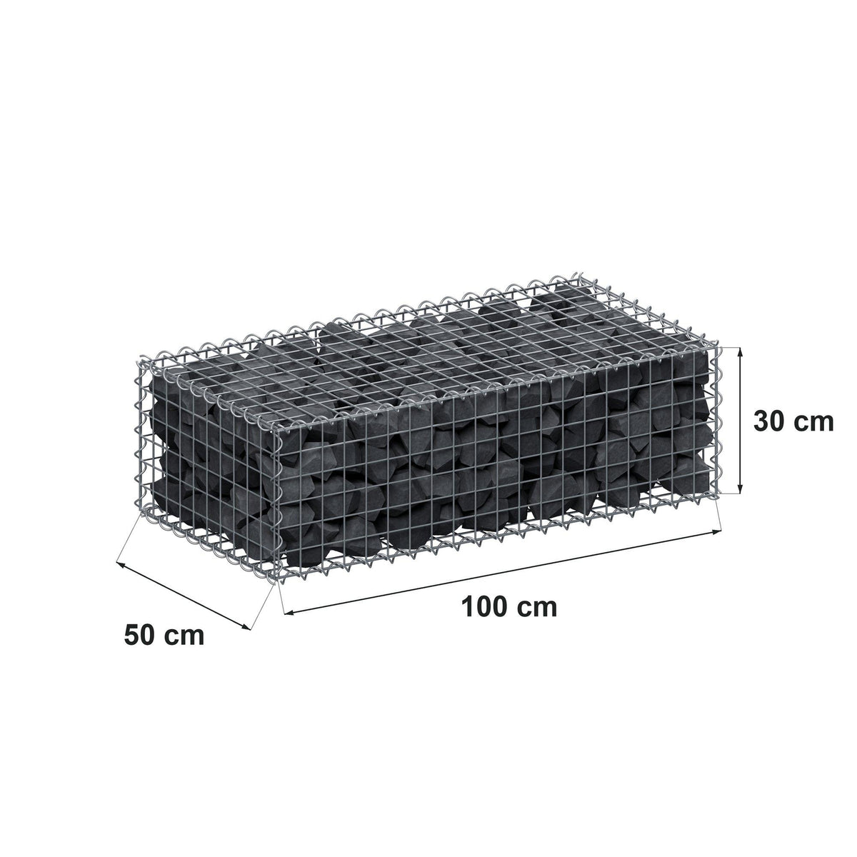 Gabião 100 cm x 30 cm x 50 cm (C x A x P), malhagem 5 cm x 5 cm, espiral