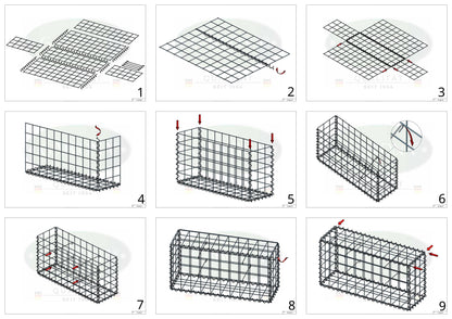 2er Set Gabionen 100 cm x 100 cm x 50 cm (L x H x T), Maschenweite 10 x 10 cm, Spirale