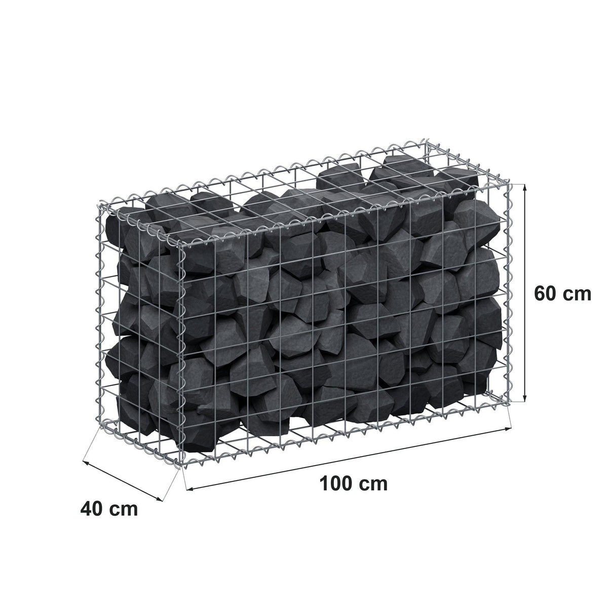 Schanskorf 100 cm x 60 cm x 40 cm (L x H x D), maaswijdte 10 cm x 10 cm, spiraalvormig