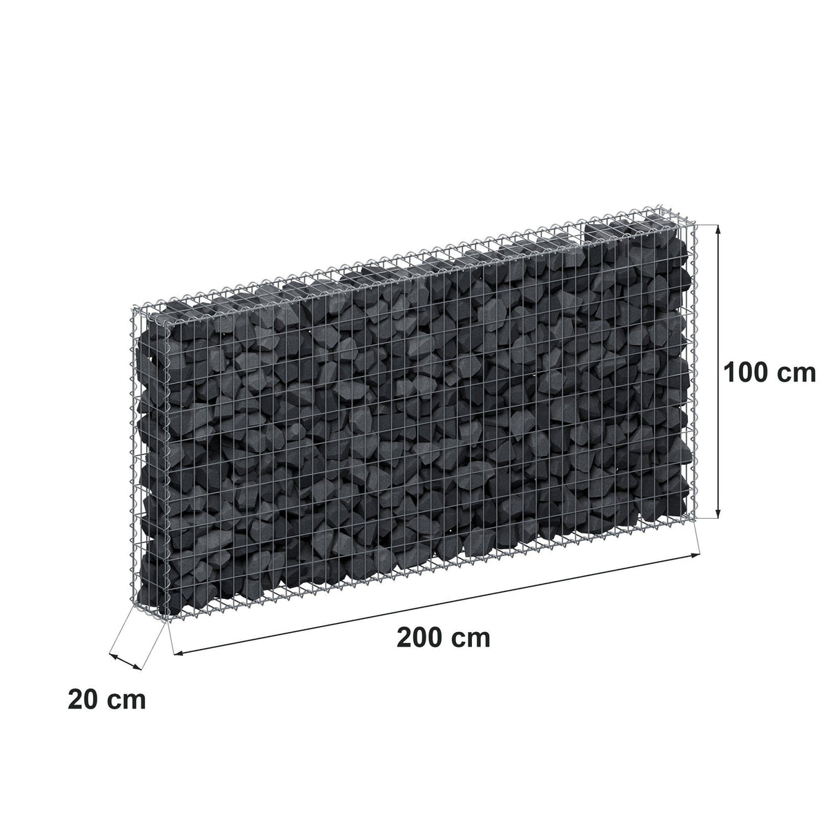 Gabione 200 cm x 100 cm x 20 cm (L x H x T), Maschenweite 5 cm x 10 cm, Spirale