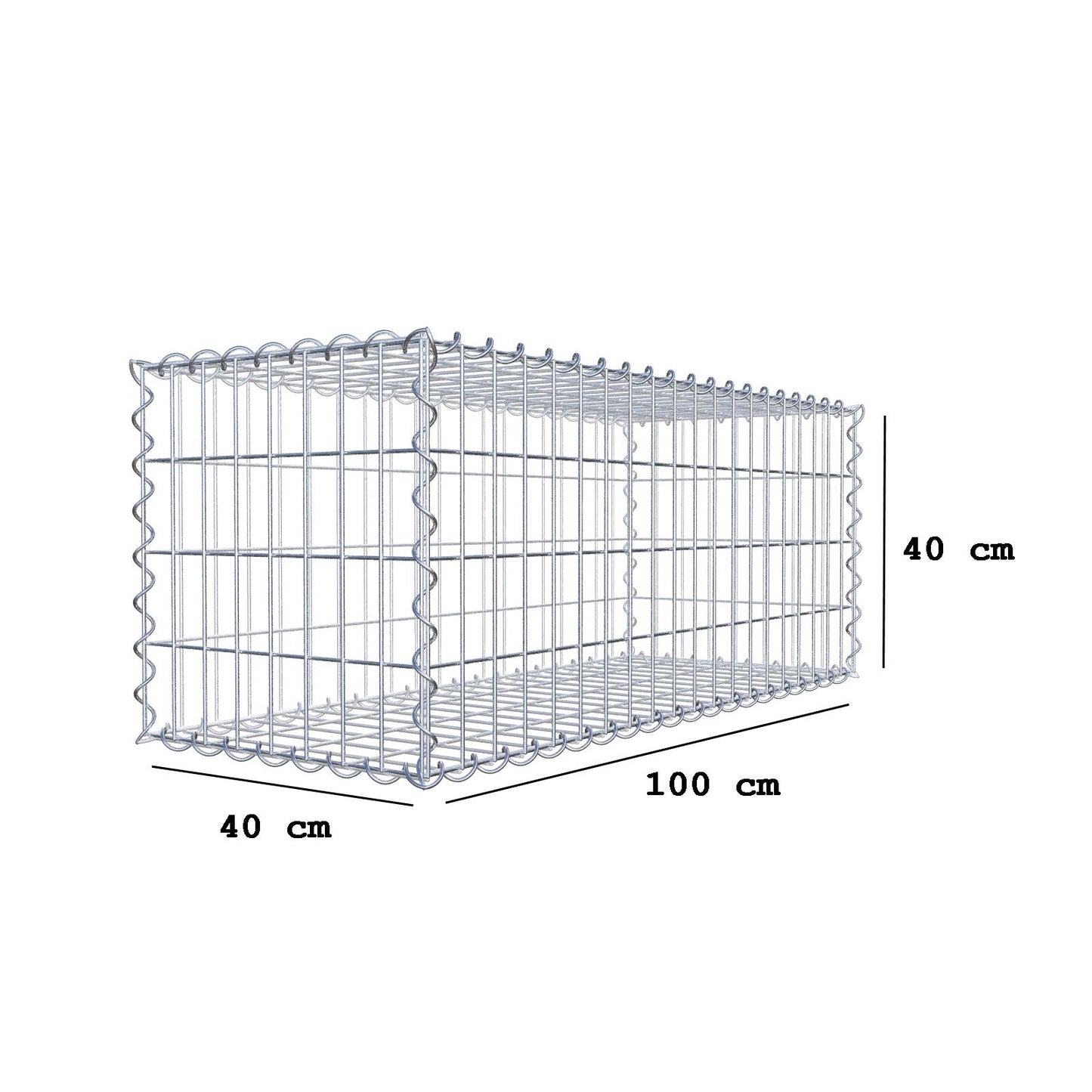 Schanskorf 100 cm x 40 cm x 40 cm (L x H x D), maaswijdte 5 cm x 10 cm, spiraalvormig