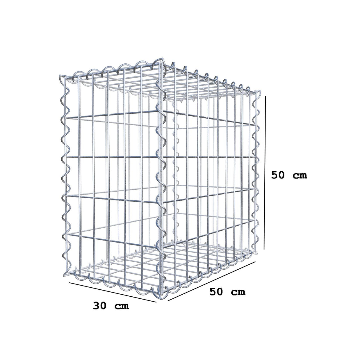 Schanskorf 50 cm x 50 cm x 30 cm (L x H x D), maaswijdte 5 cm x 10 cm, spiraal