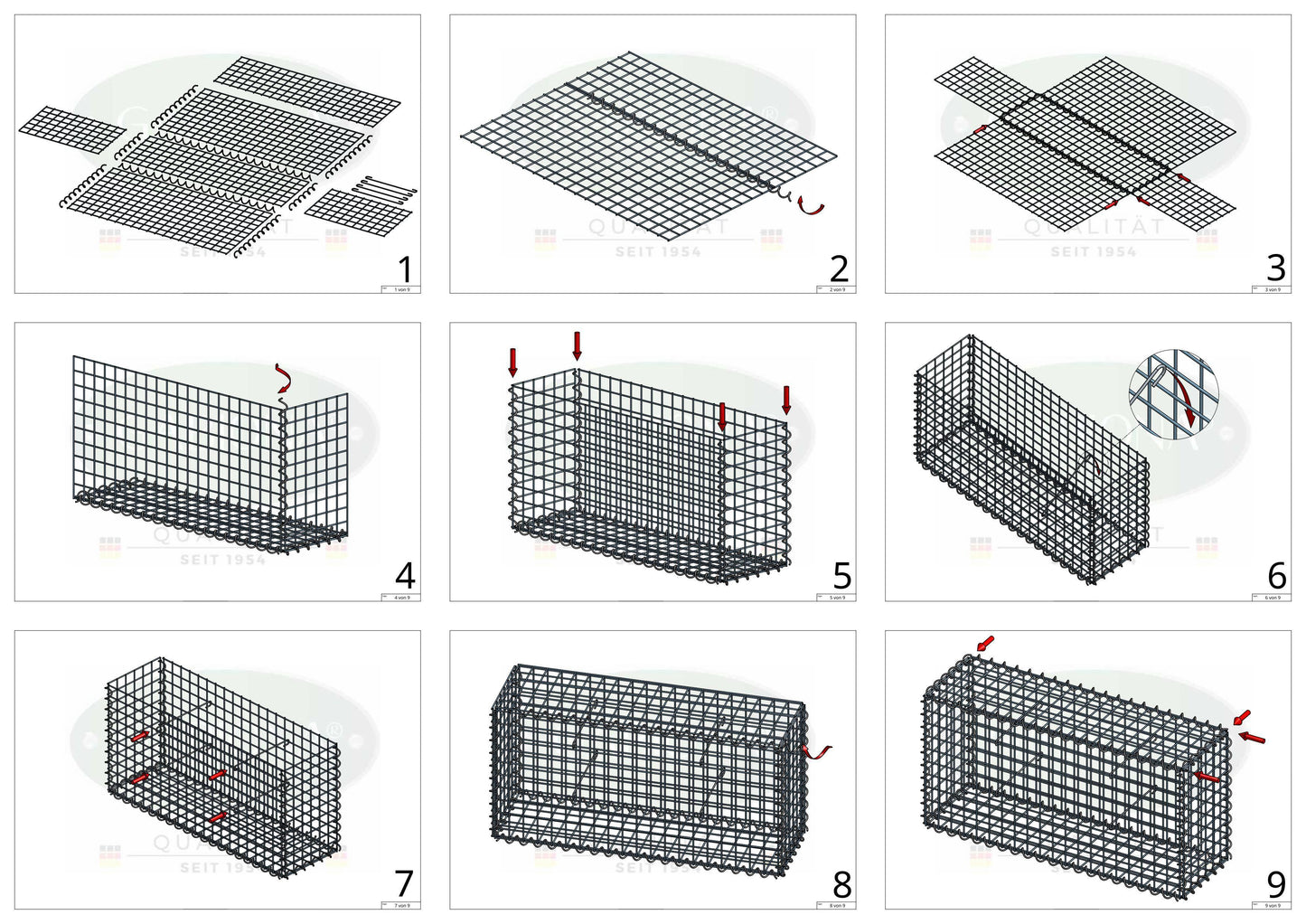 2er Set Gabionen 100 cm x 100 cm x 20 cm (L x H x T), Maschenweite 5 x 5 cm, Spirale