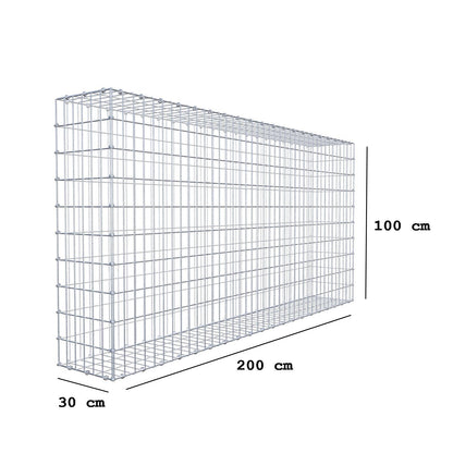 Gabione 200 cm x 100 cm x 30 cm (L x H x T), Maschenweite 5 x 10 cm, Spiralring