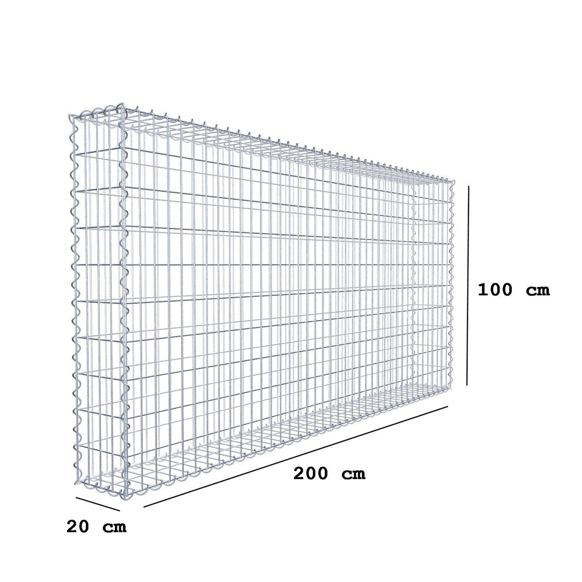 Gabione 200 cm x 100 cm x 20 cm (L x H x T), Maschenweite 5 cm x 10 cm, Spirale