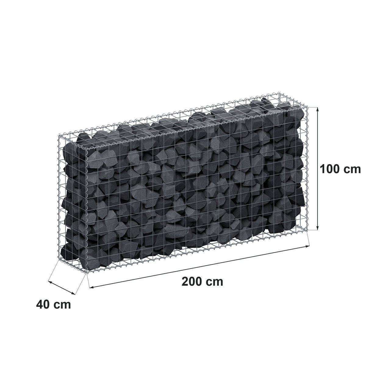 Schanskorf 200 cm x 100 cm x 40 cm (L x H x D), maaswijdte 10 cm x 10 cm, spiraalvormig