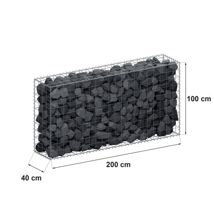 Schanskorf 200 cm x 100 cm x 40 cm (L x H x D), maaswijdte 10 cm x 10 cm, spiraalvormig