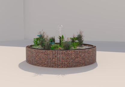 Schanskorven verhoogde vijver, rond, buitendiameter 232 cm, hoogte 50 cm, maaswijdte 5 x 5 cm, wanddikte 15 cm