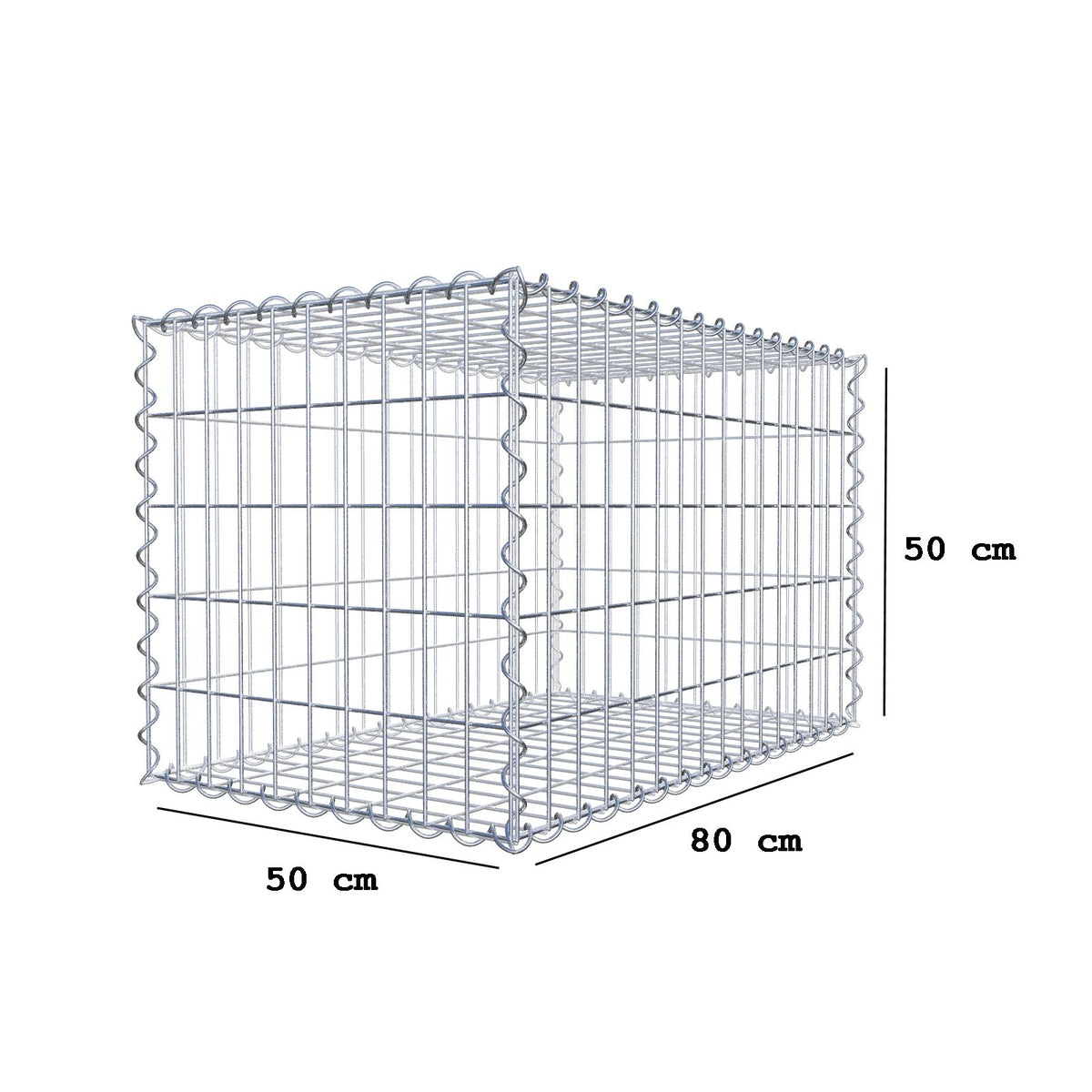 Gabione 80 cm x 50 cm x 50 cm (L x H x T), Maschenweite 5 cm x 10 cm, Spirale
