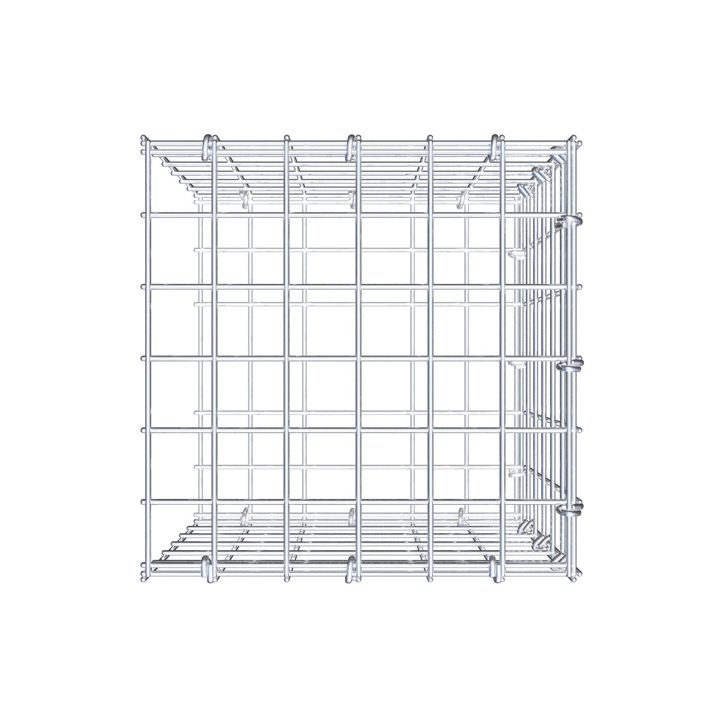 Opbouw schanskorf type 2 30 cm x 30 cm x 30 cm (L x H x D), maaswijdte 5 cm x 5 cm, C-ring