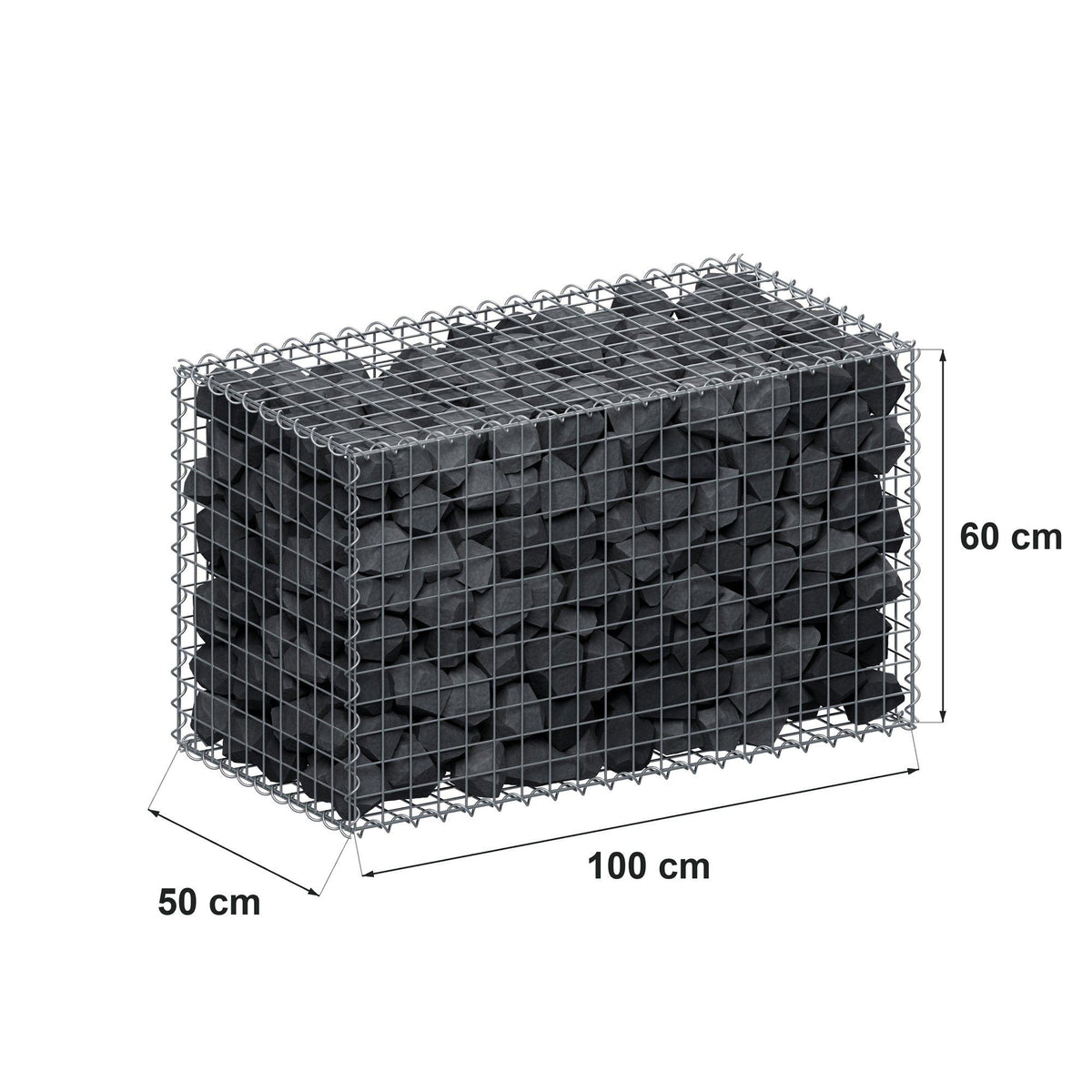 Schanskorf 100 cm x 60 cm x 50 cm (L x H x D), maaswijdte 5 cm x 5 cm, spiraalvormig