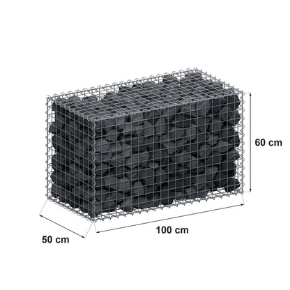 Schanskorf 100 cm x 60 cm x 50 cm (L x H x D), maaswijdte 5 cm x 5 cm, spiraalvormig