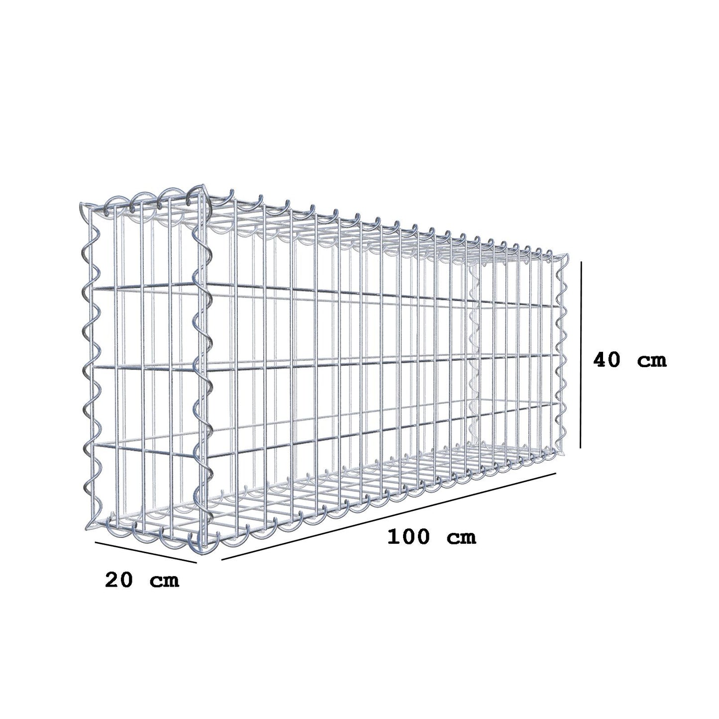 Gabion 100 cm x 40 cm x 20 cm (L x H x D), mesh size 5 cm x 10 cm, spiral