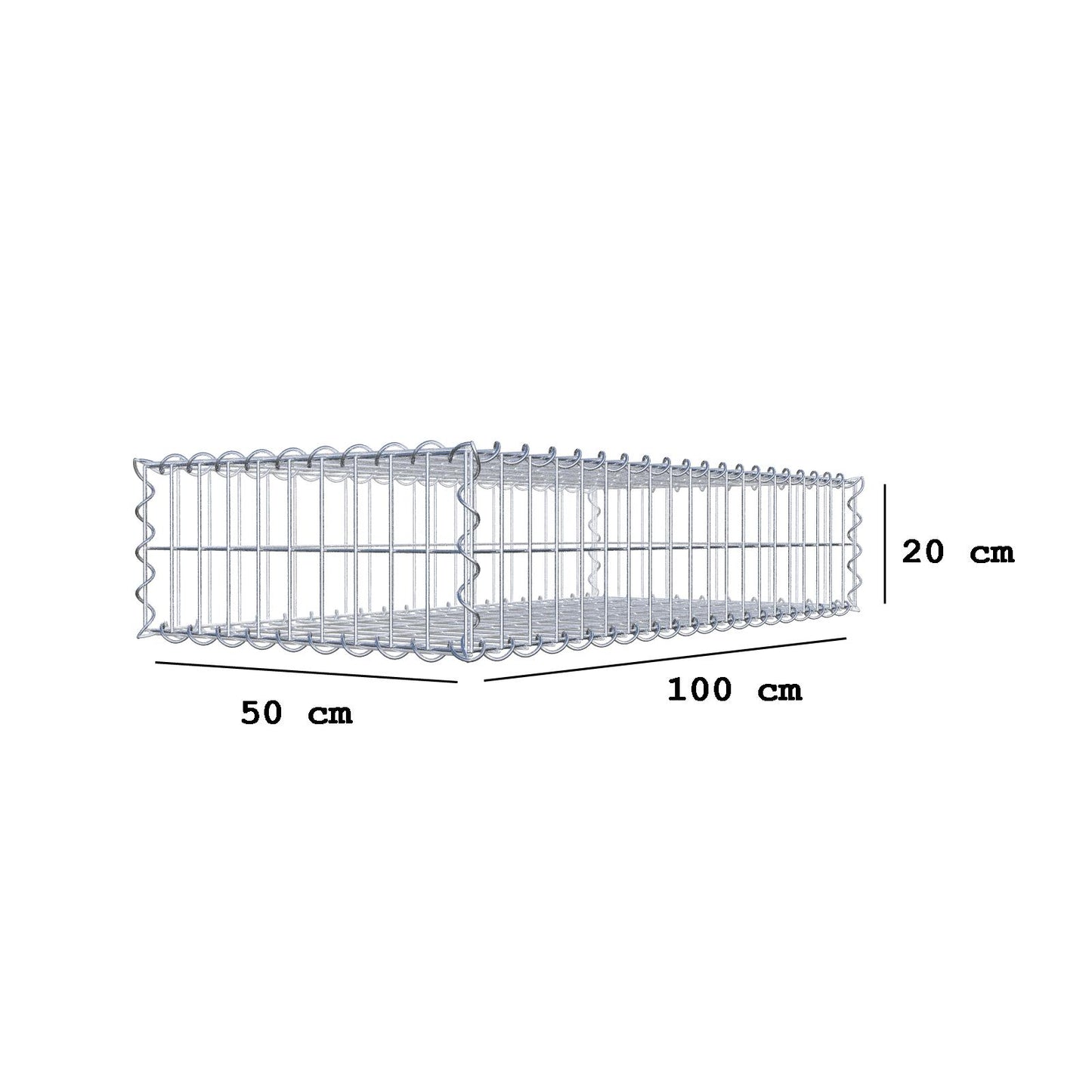 Schanskorf 100 cm x 20 cm x 50 cm (L x H x D), maaswijdte 5 cm x 10 cm, spiraalvormig