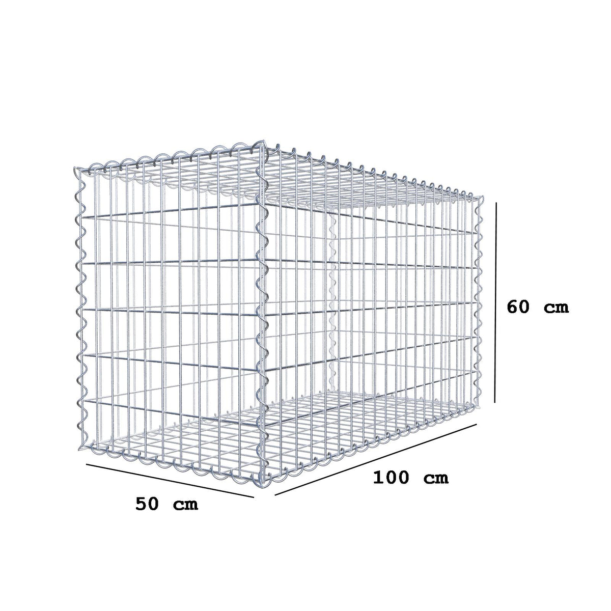 Gabbione 100 cm x 60 cm x 50 cm (L x H x P), maglia 5 cm x 10 cm, spirale