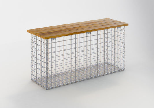 Garden bench spiral gabion 105 x 50 x 30 cm -3 TEAK MW 5 x 5 cm