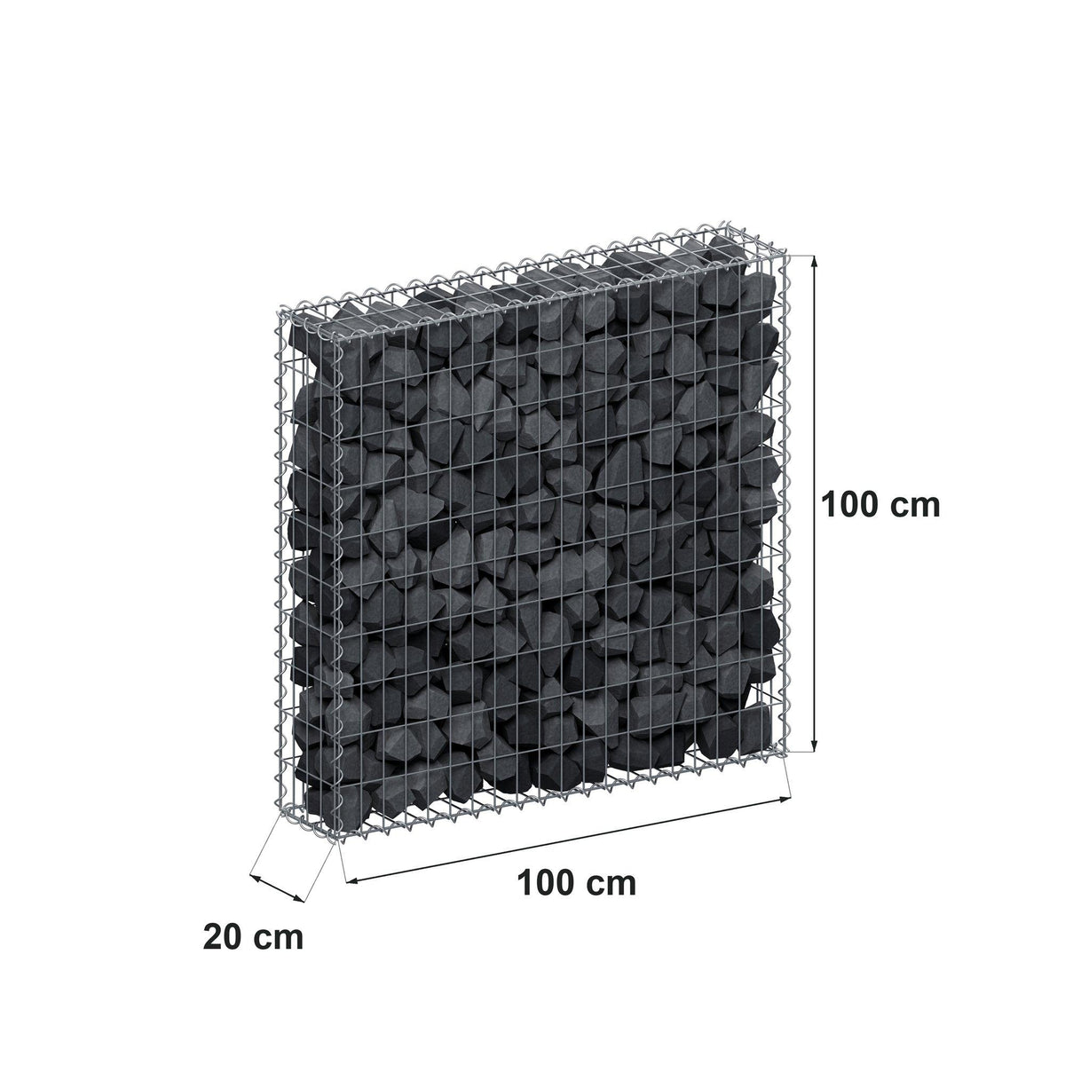 Gabion 100 cm x 100 cm x 20 cm (L x H x D), maskstorlek 5 cm x 10 cm, spiral