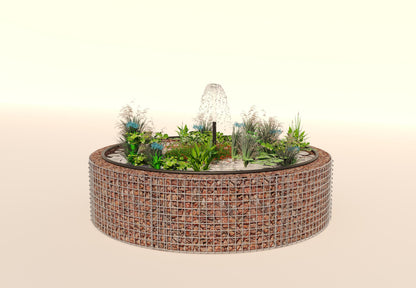 Laghetto rialzato in gabbioni, rotondo, diametro esterno 202 cm, altezza 50 cm, maglia 5 x 5 cm, spessore parete 15 cm