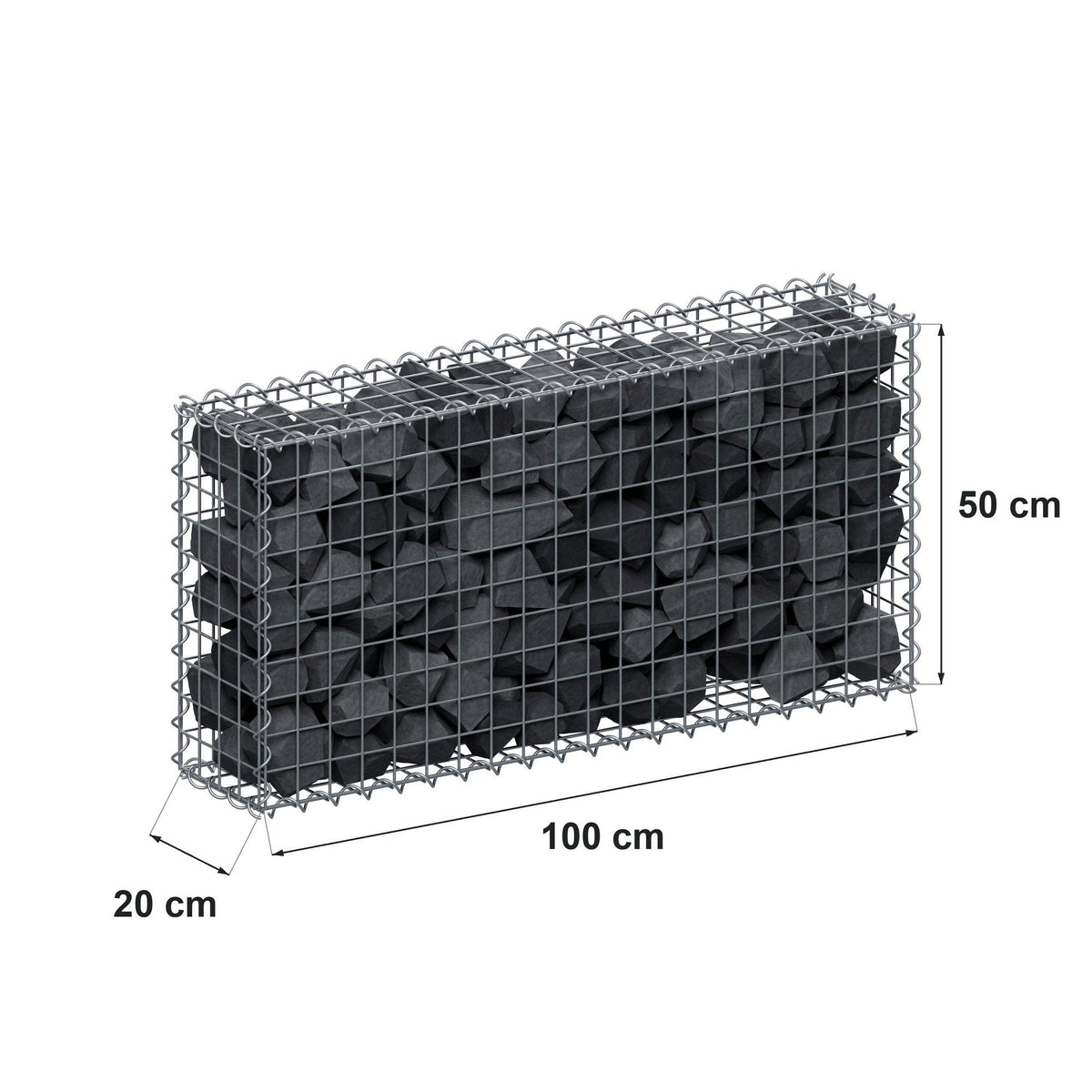 Schanskorf 100 cm x 50 cm x 20 cm (L x H x D), maaswijdte 5 cm x 5 cm, spiraalvormig