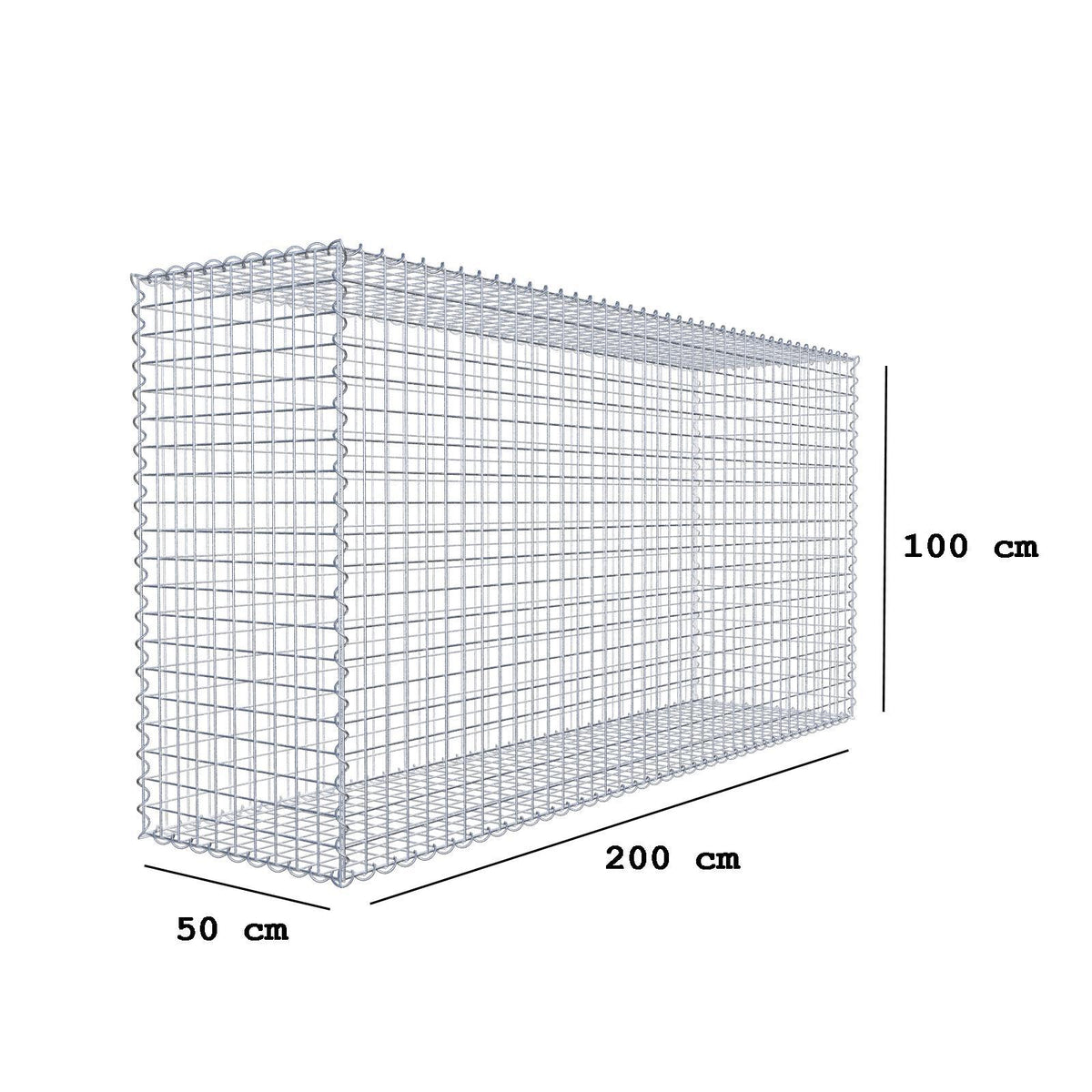 Gabbione 200 cm x 100 cm x 50 cm (L x H x P), maglia 5 cm x 5 cm, spirale