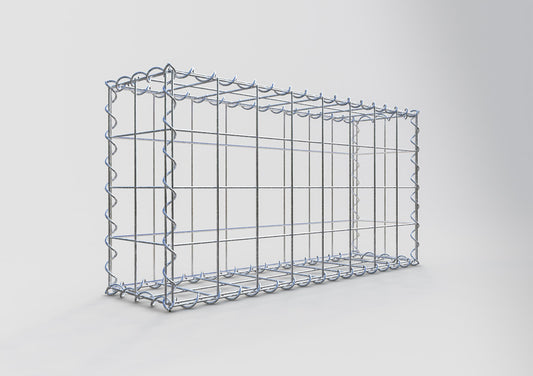 Schanskorf 80 cm x 40 cm x 20 cm (L x H x D), maaswijdte 10 cm x 10 cm, spiraalvormig