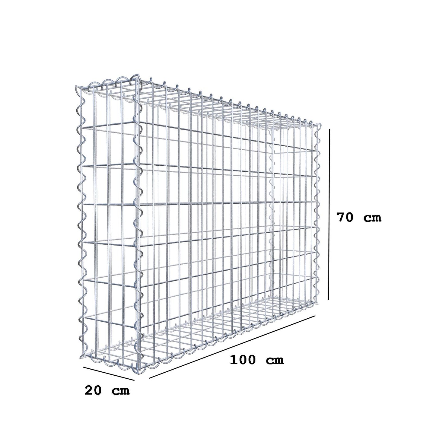 Gabbione 100 cm x 70 cm x 20 cm (L x H x P), maglia 5 cm x 10 cm, spirale