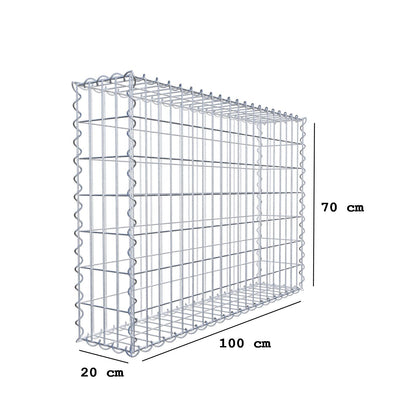 Gabbione 100 cm x 70 cm x 20 cm (L x H x P), maglia 5 cm x 10 cm, spirale